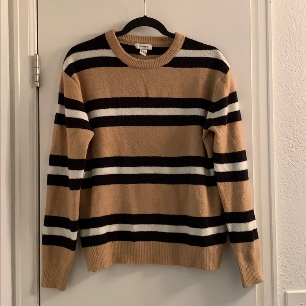 Forever 21 Soft Tan, Black, White Striped Sweater